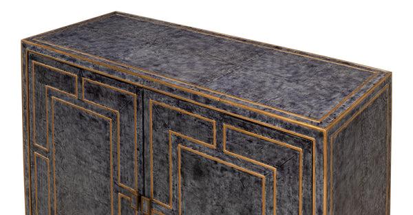 Sarreid Bel Aire Buffet - Elegant Natural Wood Finish With Blue Leather & Gold Piping For Stylish Storage Black  53164
