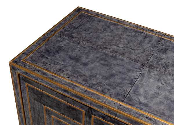 Sarreid Bel Aire Buffet - Elegant Natural Wood Finish With Blue Leather & Gold Piping For Stylish Storage Black  53164