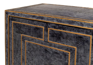 Sarreid Bel Aire Buffet - Elegant Natural Wood Finish With Blue Leather & Gold Piping For Stylish Storage Black  53164