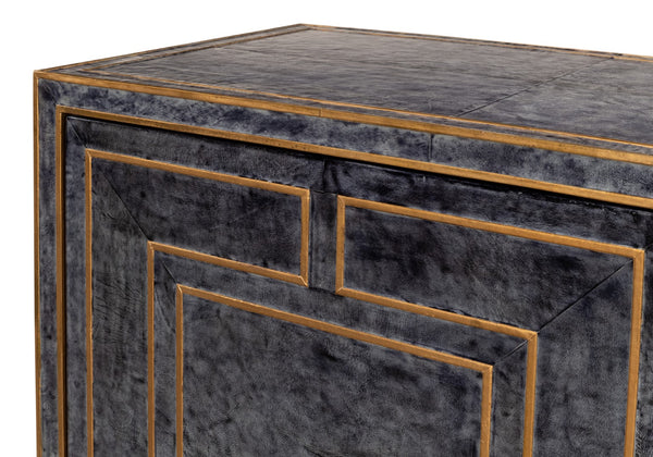 Sarreid Bel Aire Buffet - Elegant Natural Wood Finish With Blue Leather & Gold Piping For Stylish Storage Black  53164