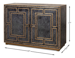 Sarreid Bel Aire Buffet - Elegant Natural Wood Finish With Blue Leather & Gold Piping For Stylish Storage Black  53164