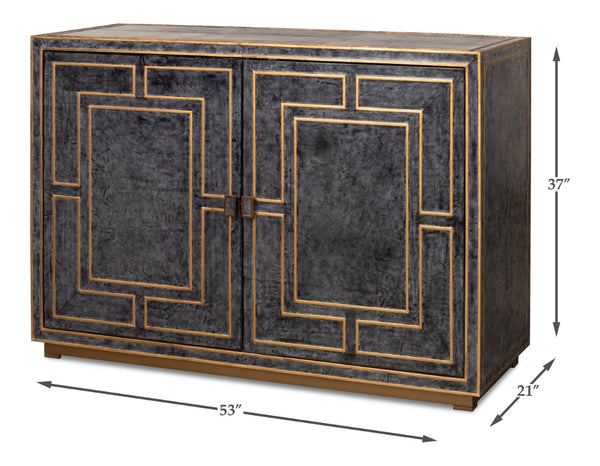 Sarreid Bel Aire Buffet - Elegant Natural Wood Finish With Blue Leather & Gold Piping For Stylish Storage Black  53164