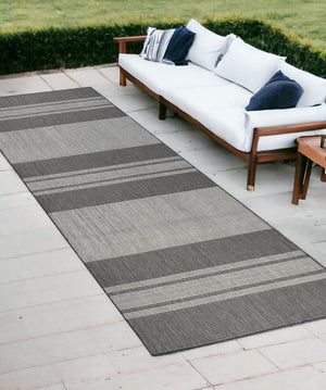 Homeroots 8' Runner Blue And Gray Striped Stain Resistant Indoor Outdoor Runner Rug Silver Polypropylene 531650