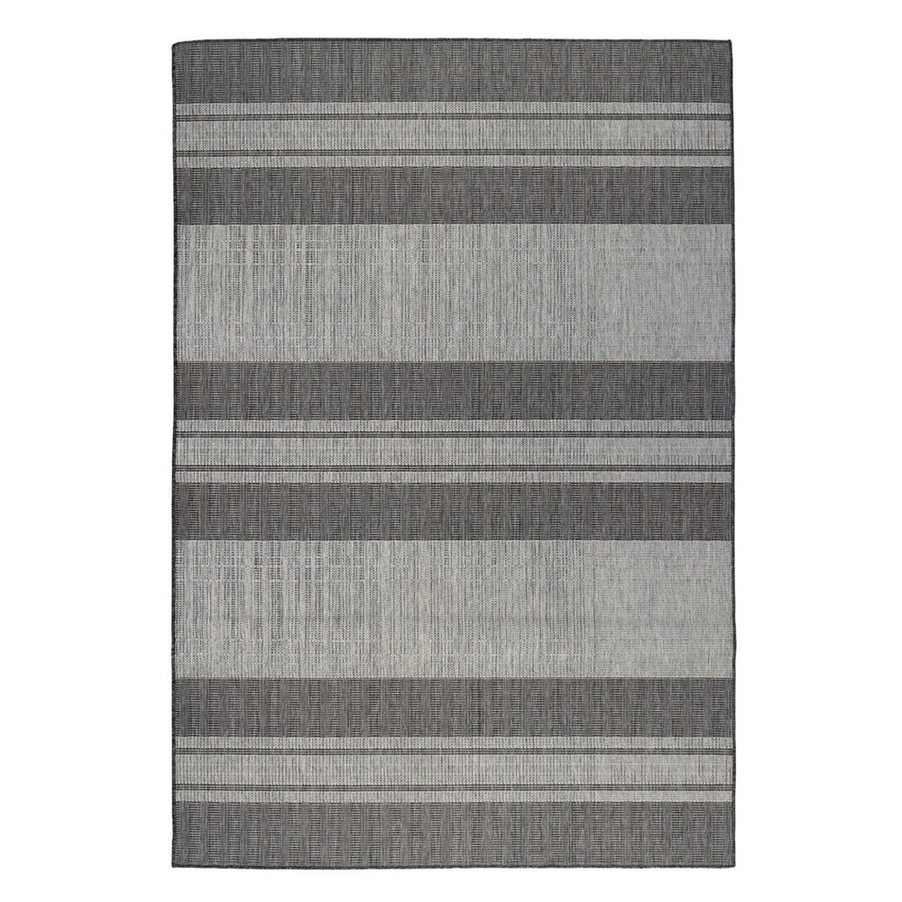 HomeRoots 8' Striped Stain Resistant Area Rug for Indoor or Outdoor Spaces – Durable, Low Maintenance Design! Silver 6'6" x 9'10" 531652