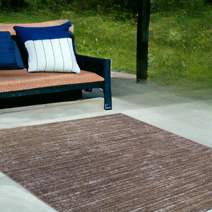 Homeroots 4' X 6' Brown And Ivory Striped Stain Resistant Indoor Outdoor Area Rug Brown Polypropylene 531654
