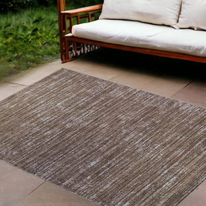 Homeroots 9' X 12' Brown And Ivory Striped Stain Resistant Indoor Outdoor Area Rug Brown Polypropylene 531656