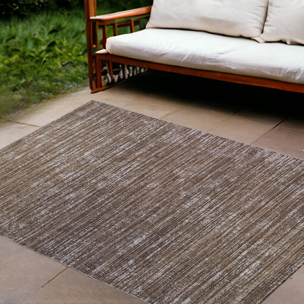 Homeroots 9' X 12' Brown And Ivory Striped Stain Resistant Indoor Outdoor Area Rug Brown Polypropylene 531656