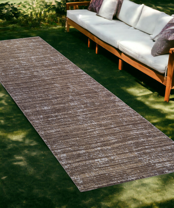 Homeroots 8' Runner Brown And Ivory Striped Stain Resistant Indoor Outdoor Runner Rug Brown Polypropylene 531657
