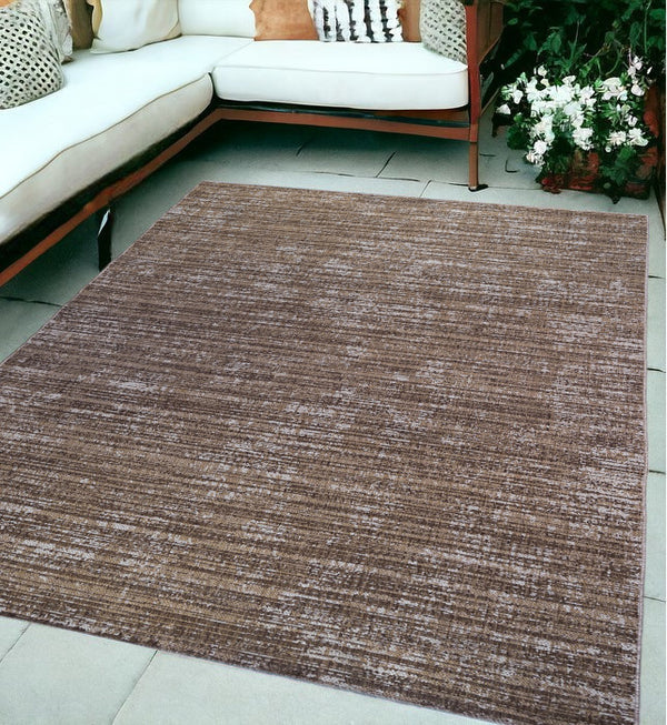 Homeroots 6' X 9' Brown And Ivory Striped Stain Resistant Indoor Outdoor Area Rug Brown Polypropylene 531659