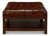 Sarreid Vintage Tufted Ottoman - Exquisite Old Brown Leather With Brass Tacks & Sturdy Hardwood Frame Black  53165