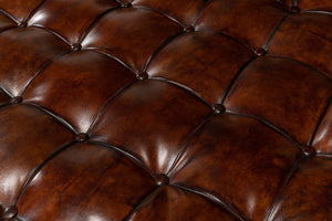 Sarreid Vintage Tufted Ottoman - Exquisite Old Brown Leather With Brass Tacks & Sturdy Hardwood Frame Black  53165