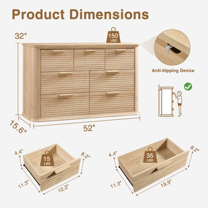 English Elm Fluted Wave Panel 7 Drawer Mdf Dresser Modern Bedroom Storage with Tv Stand Top T5326P425097