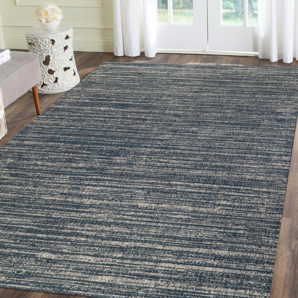 HomeRoots 8' Durable Striped Indoor Outdoor Area Rug - Stain Resistant, Low Profile, Easy Care for High Traffic Spaces Blue 8' x 10' 531662