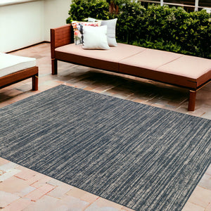 Homeroots 8' X 10' Gray And Blue Striped Stain Resistant Indoor Outdoor Area Rug Blue Polypropylene 531662