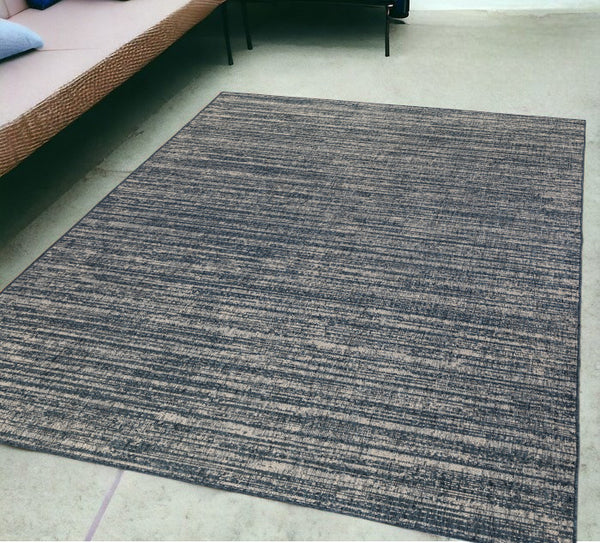 Homeroots 5' X 8' Gray And Blue Striped Stain Resistant Indoor Outdoor Area Rug Blue Polypropylene 531665
