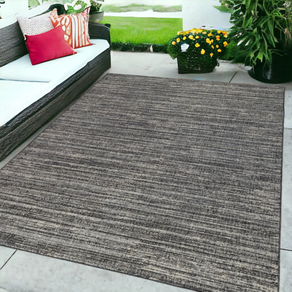 HomeRoots 8' Durable Striped Indoor Outdoor Area Rug - Stain Resistant, Low Profile, Easy Care for High Traffic Spaces Iron 6'6" x 9'10" 531673