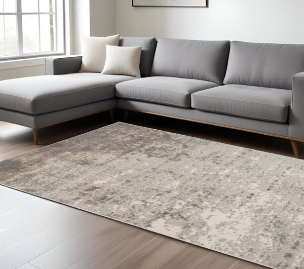HomeRoots 10' Gray and Ivory Abstract Area Rug - Modern, Stain-Resistant Design for High-Traffic Spaces 10' X 14' 531674