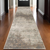 Homeroots 10' Gray And Dark Gray Abstract Power Loom Runner Rug  Polypropylene 531676