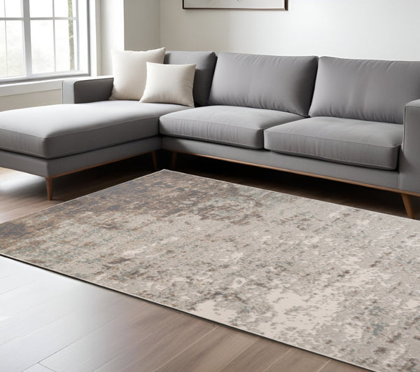 HomeRoots 10' Gray and Ivory Abstract Area Rug - Modern, Stain-Resistant Design for High-Traffic Spaces 6' X 9' 531678