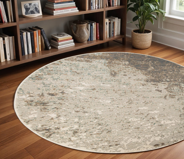 HomeRoots 10' Gray and Ivory Abstract Area Rug - Modern, Stain-Resistant Design for High-Traffic Spaces 8' Round 531680