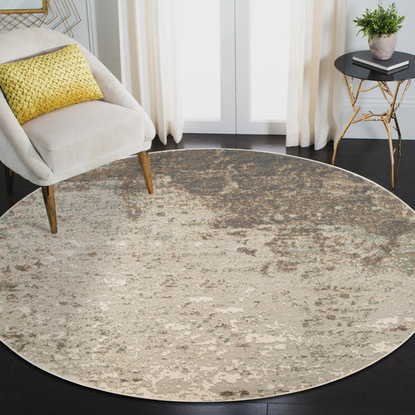 HomeRoots 10' Gray and Ivory Abstract Area Rug - Modern, Stain-Resistant Design for High-Traffic Spaces 8' Round 531680