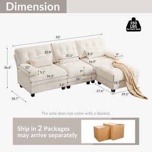 English Elm Ottoman and Chenille Sofa Set with Adjustable Backrest for Relaxed Living Room Comfort Beige W2606P359224