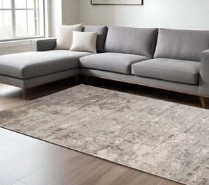 HomeRoots 10' Gray and Ivory Abstract Area Rug - Modern, Stain-Resistant Design for High-Traffic Spaces 9' X 12' 531681