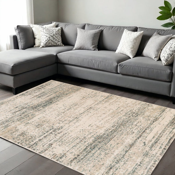 HomeRoots 10' Ivory and Gray Abstract Area Rug - Modern Design for Living Rooms, Durable & Stain Resistant 10' X 14' 531682