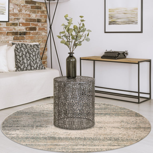 HomeRoots 10' Ivory and Gray Abstract Area Rug - Modern Design for Living Rooms, Durable & Stain Resistant 8' Round 531688