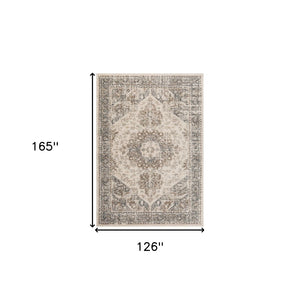 HomeRoots 10' Elegant Gray and Beige Medallion Area Rug – Durable, Stain-Resistant Design for Family Homes 10' X 14' 531690