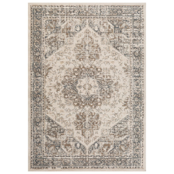HomeRoots 10' Elegant Gray and Beige Medallion Area Rug – Durable, Stain-Resistant Design for Family Homes 6' X 9' 531694