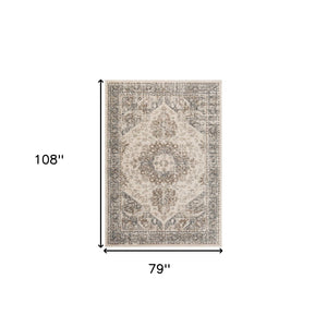 HomeRoots 10' Elegant Gray and Beige Medallion Area Rug – Durable, Stain-Resistant Design for Family Homes 6' X 9' 531694