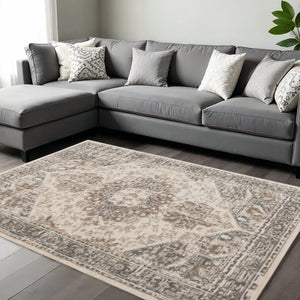 HomeRoots 10' Elegant Gray and Beige Medallion Area Rug – Durable, Stain-Resistant Design for Family Homes 8' X 10' 531695