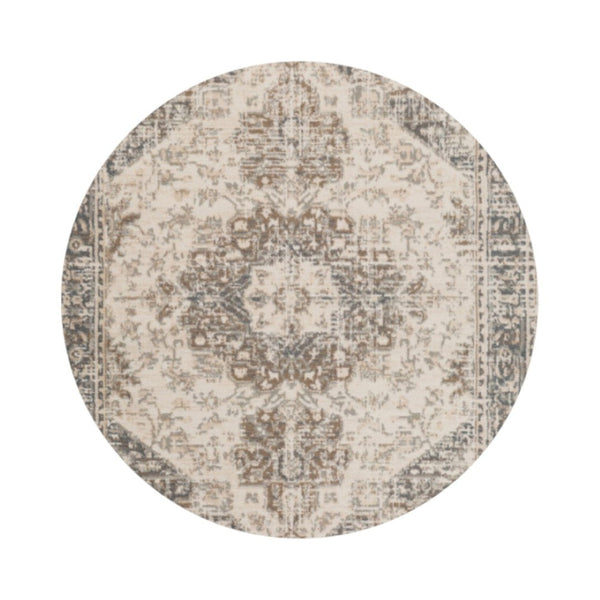 HomeRoots 10' Elegant Gray and Beige Medallion Area Rug – Durable, Stain-Resistant Design for Family Homes 8' Round 531696