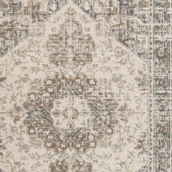 HomeRoots 10' Elegant Gray and Beige Medallion Area Rug – Durable, Stain-Resistant Design for Family Homes 8' Round 531696