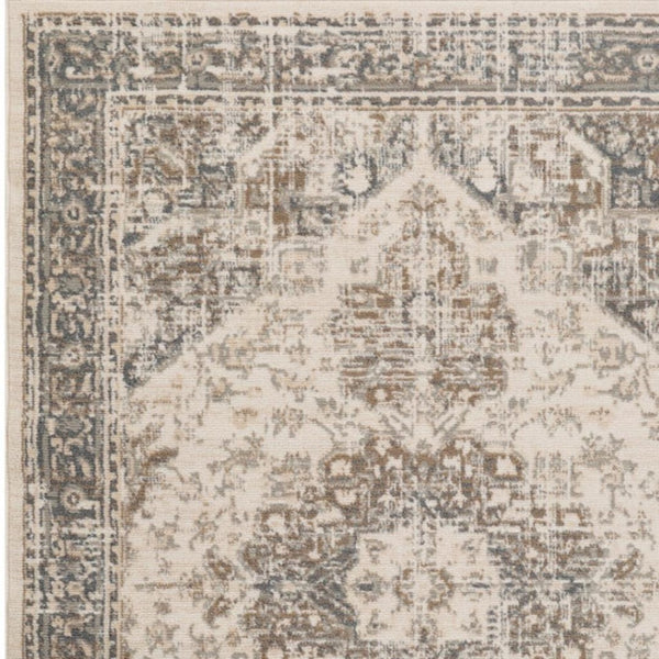 HomeRoots 10' Elegant Gray and Beige Medallion Area Rug – Durable, Stain-Resistant Design for Family Homes 8' Round 531696
