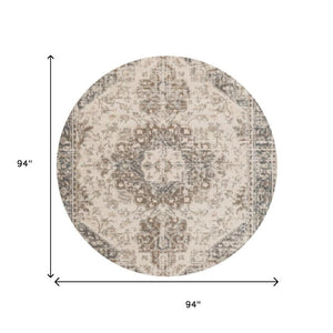 HomeRoots 10' Elegant Gray and Beige Medallion Area Rug – Durable, Stain-Resistant Design for Family Homes 8' Round 531696