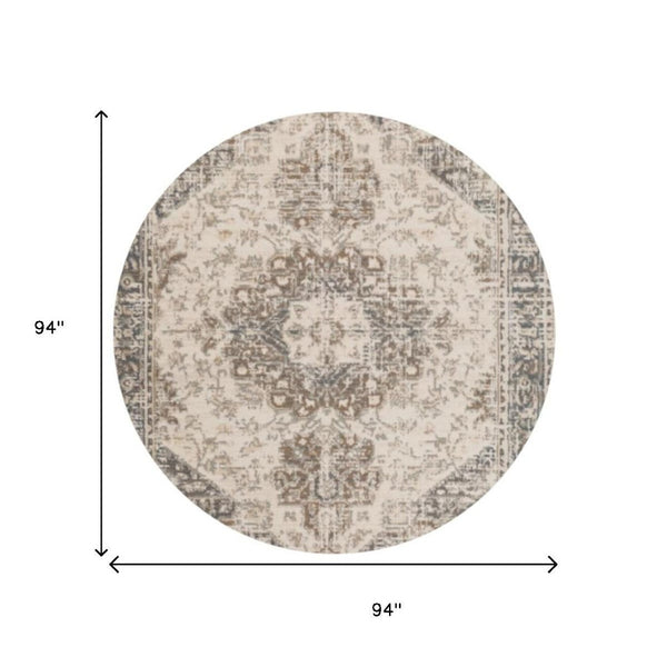 HomeRoots 10' Elegant Gray and Beige Medallion Area Rug – Durable, Stain-Resistant Design for Family Homes 8' Round 531696