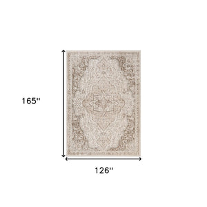 HomeRoots 10' Cream and Brown Medallion Area Rug - Durable, Elegant Design for High-Traffic Living Spaces 10' X 14' 531698