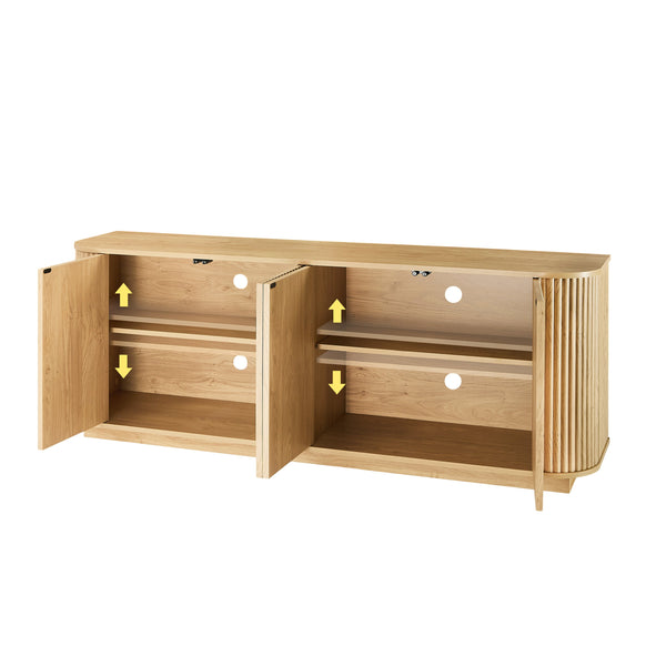 English Elm Sideboard Modern Wave-Pattern Storage Cabinet | 64" Wide TV Stand with Press-Open Doors & Adjustable Shelves Natural W1162P356393