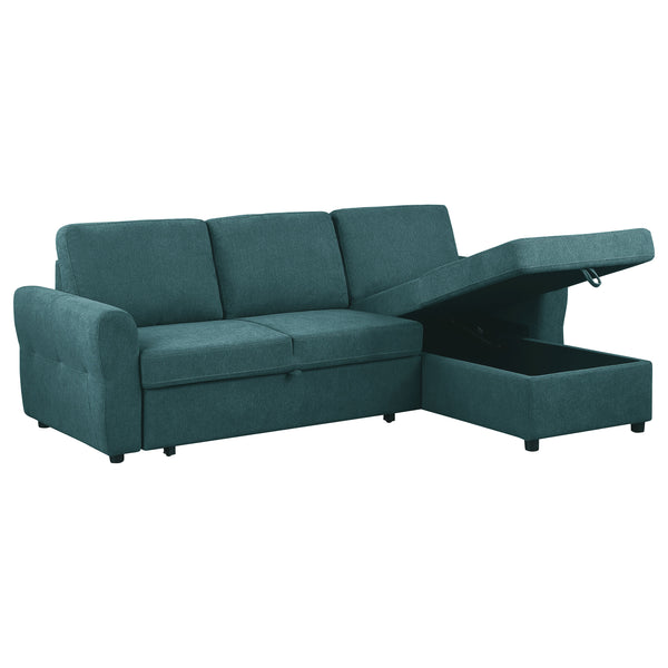 English Elm Kenna Teal Blue Sleeper Sectional with Storage Ottoman, Tufted Upholstery, Rounded Arms, Modern Comfort B062S01105