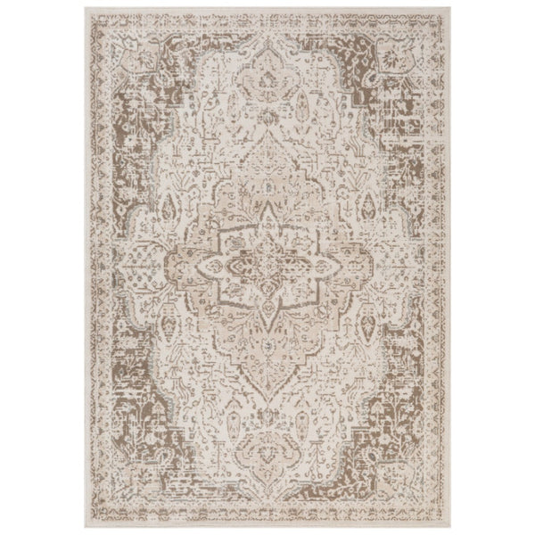 HomeRoots 10' Cream and Brown Medallion Area Rug - Durable, Elegant Design for High-Traffic Living Spaces 6' X 9' 531702