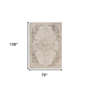 HomeRoots 10' Cream and Brown Medallion Area Rug - Durable, Elegant Design for High-Traffic Living Spaces 6' X 9' 531702