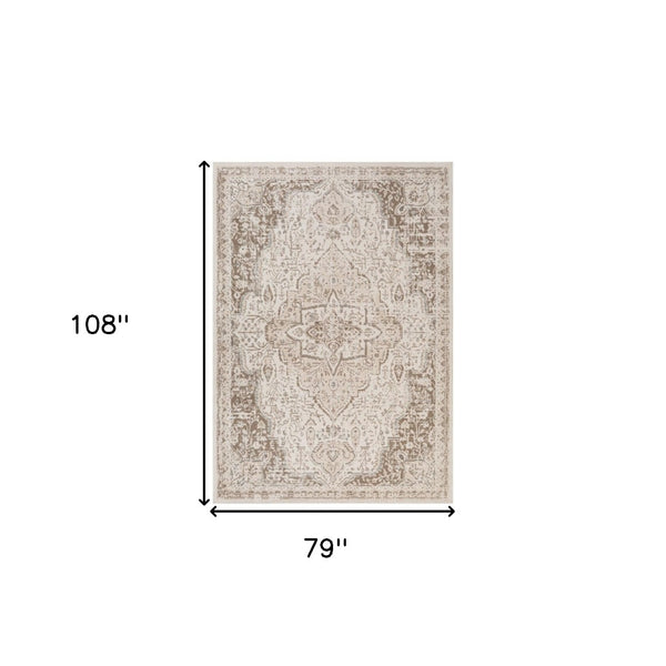 HomeRoots 10' Cream and Brown Medallion Area Rug - Durable, Elegant Design for High-Traffic Living Spaces 6' X 9' 531702