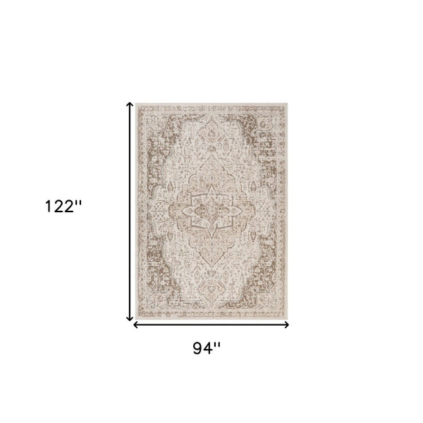 HomeRoots 10' Cream and Brown Medallion Area Rug - Durable, Elegant Design for High-Traffic Living Spaces 8' X 10' 531703