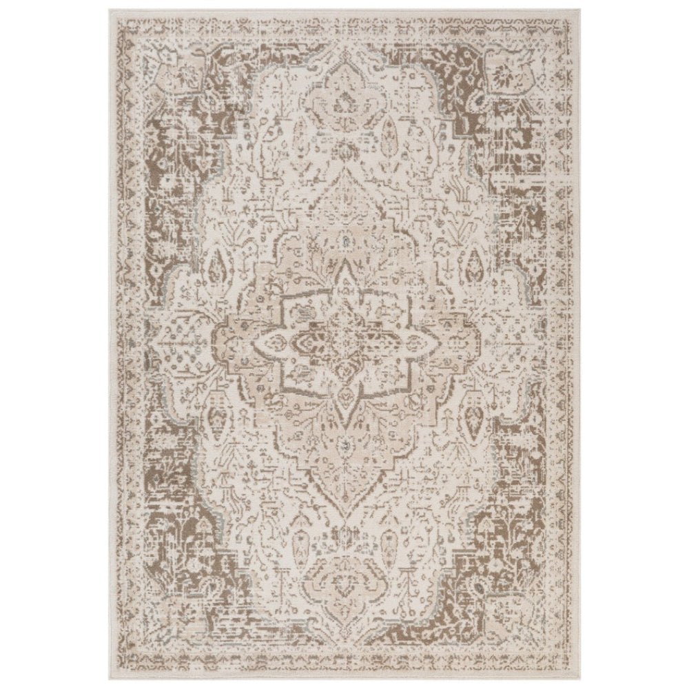 HomeRoots 10' Cream and Brown Medallion Area Rug - Durable, Elegant Design for High-Traffic Living Spaces 8' Round 531704