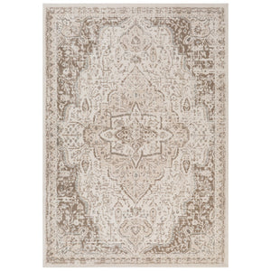 HomeRoots 10' Cream and Brown Medallion Area Rug - Durable, Elegant Design for High-Traffic Living Spaces 8' Round 531704