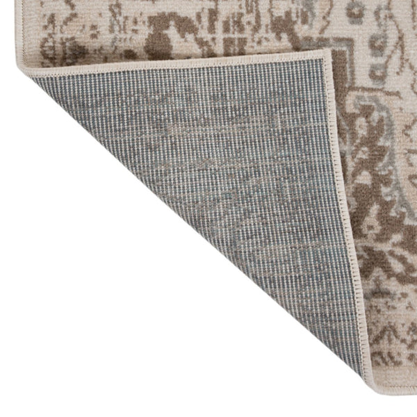 HomeRoots 10' Cream and Brown Medallion Area Rug - Durable, Elegant Design for High-Traffic Living Spaces 8' Round 531704
