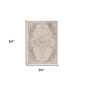 HomeRoots 10' Cream and Brown Medallion Area Rug - Durable, Elegant Design for High-Traffic Living Spaces 8' Round 531704