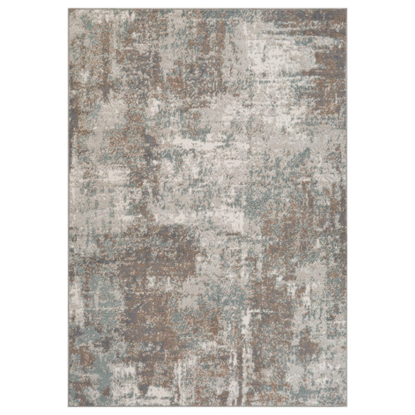 HomeRoots 10' Contemporary Abstract Area Rug in Ivory, Brown, and Green - Stain-Resistant for Family Spaces 10' X 14' 531706